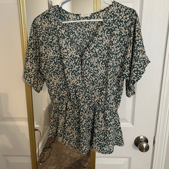 Sienna Sky Tops - Green and cream patterned peplum top